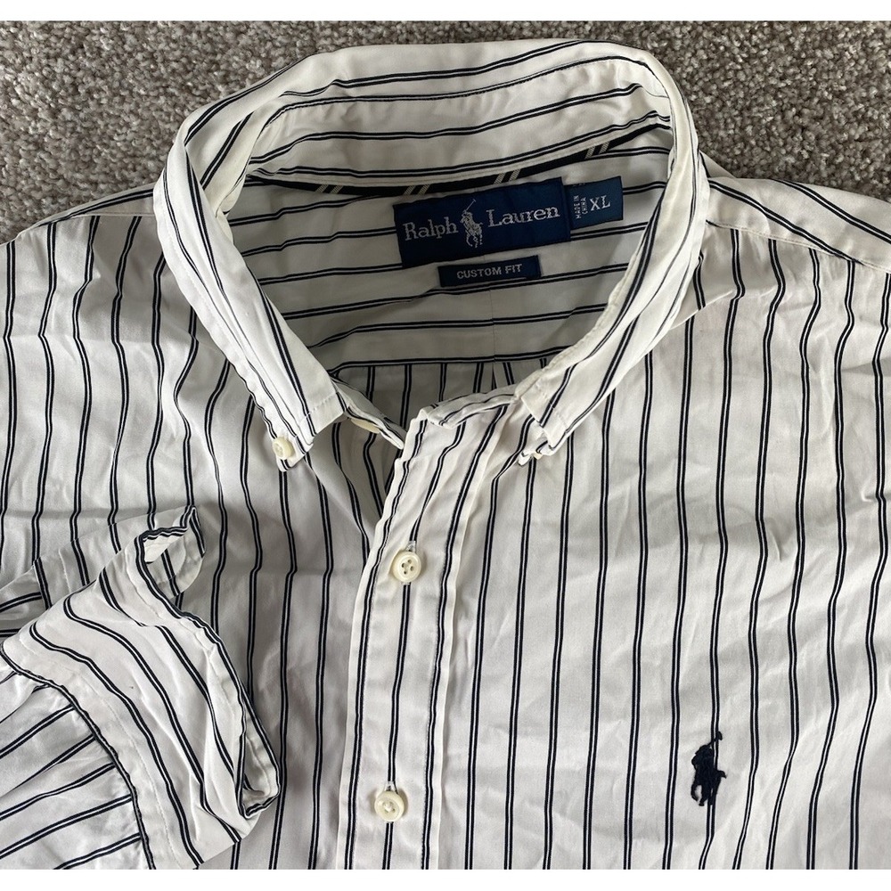 Polo Ralph Lauren Black/White Striped Shirt Men XL Cotton Preppy Black Pony Read